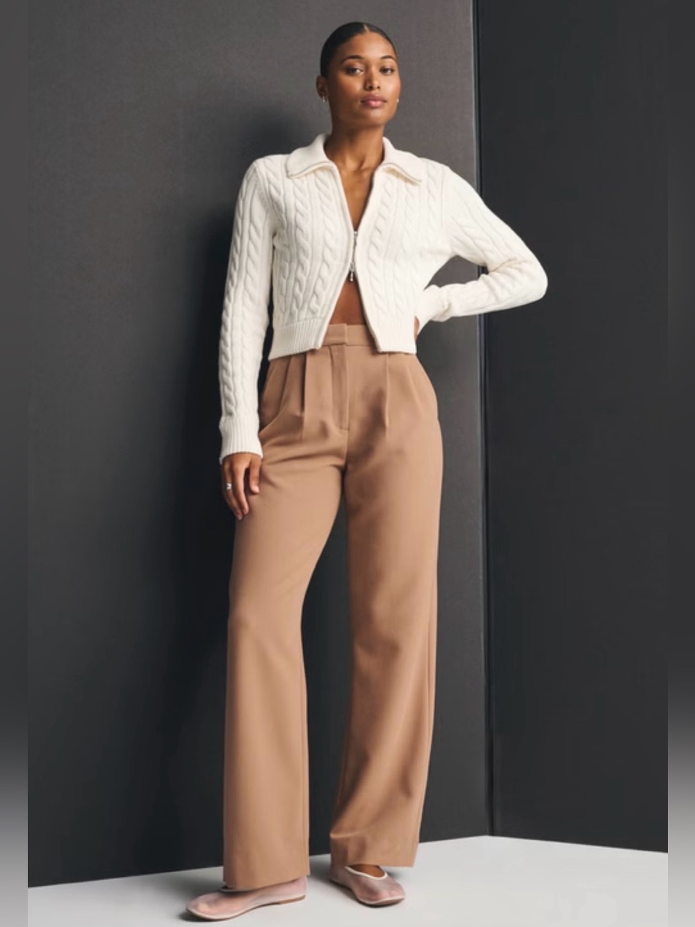 Abercrombie & Fitch Curve Love Sloan Tailored Wide Leg Pants, Brown, 31 Short